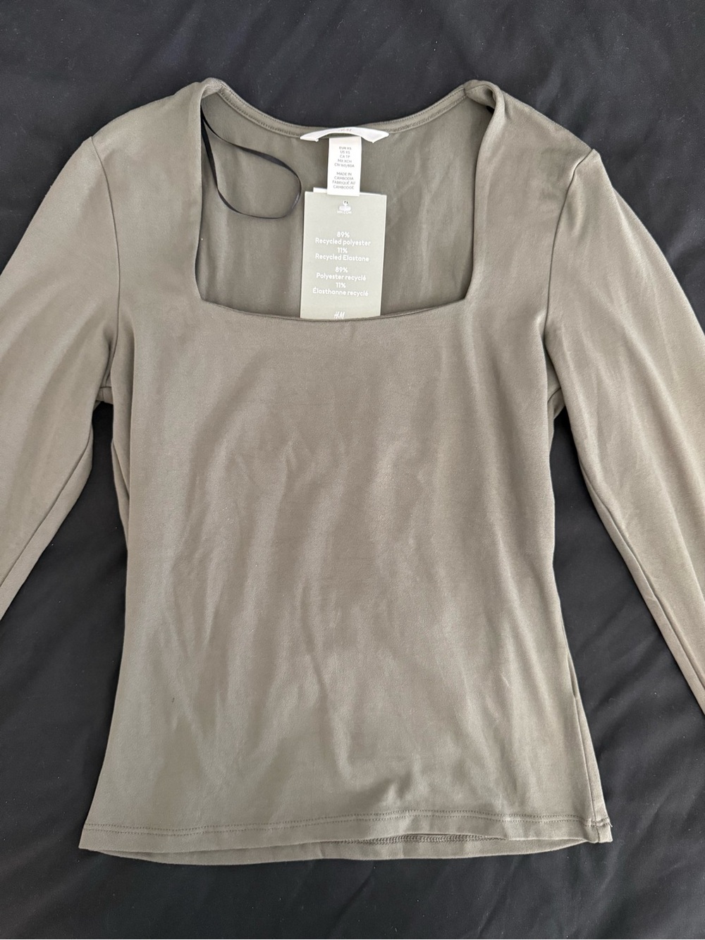 H&M Olive Green Long Sleeve Square Neck Top